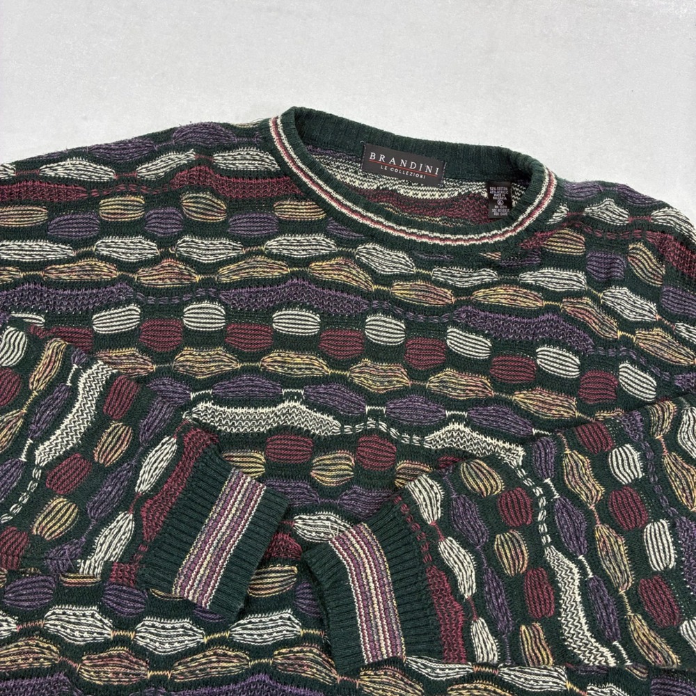Brandini Sweater Mens XL Multi-Color 3D Textured Knit Coogi Style Vintage